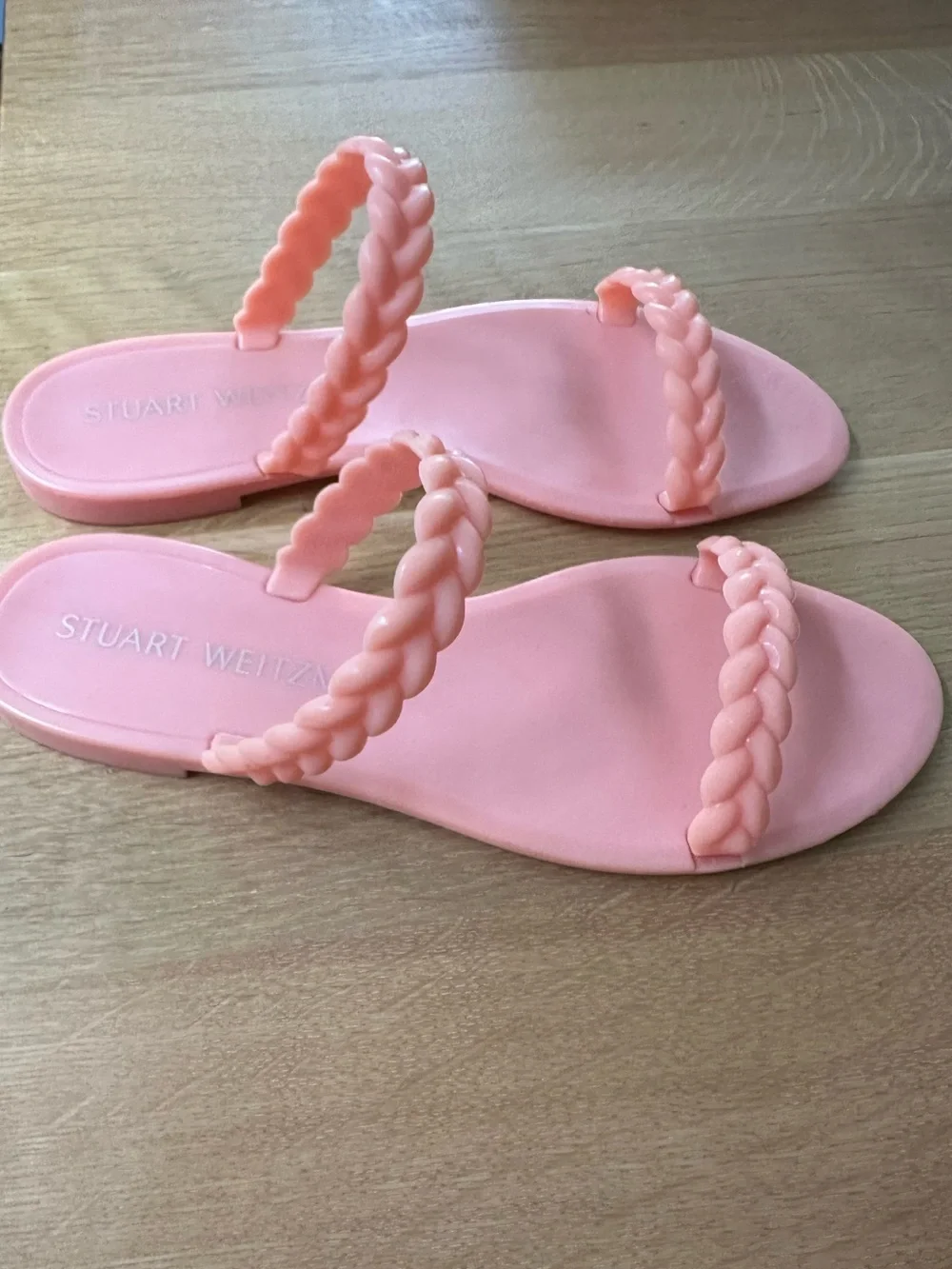 Stuart Weitzman Braided Coral Pink Slide Sandal Sz 8